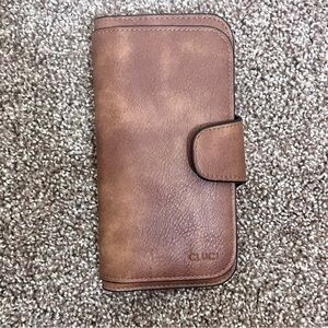 Cluci Elegant Brown Leather Phone Wallet Case NWOT